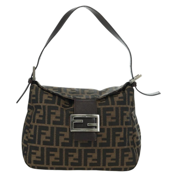 FENDI Zucca Canvas Mamma Baguette Shoulder Bag Black Brown Auth 172779V
