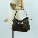 FENDI Zucca Canvas Mamma Baguette Shoulder Bag Black Brown Auth 172779V-25