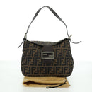 FENDI Zucca Canvas Mamma Baguette Shoulder Bag Black Brown Auth 172779V-12
