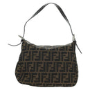 FENDI Zucca Canvas Mamma Baguette Shoulder Bag Black Brown Auth 172779V-2