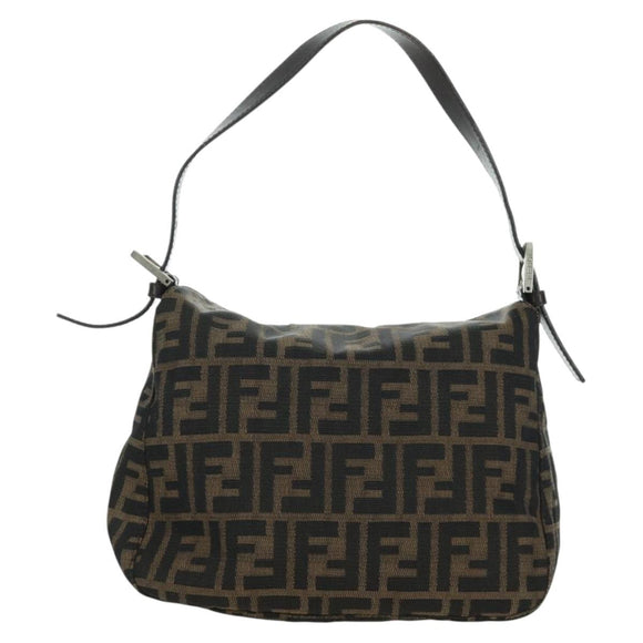 FENDI Zucca Canvas Mamma Baguette Shoulder Bag Black Brown Auth 172779V
