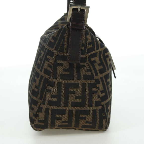 FENDI Zucca Canvas Mamma Baguette Shoulder Bag Black Brown Auth 172779V