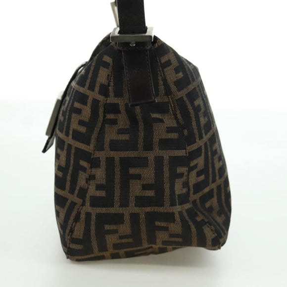 FENDI Zucca Canvas Mamma Baguette Shoulder Bag Black Brown Auth 172779V