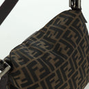 FENDI Zucca Canvas Mamma Baguette Shoulder Bag Black Brown Auth 172779V-6