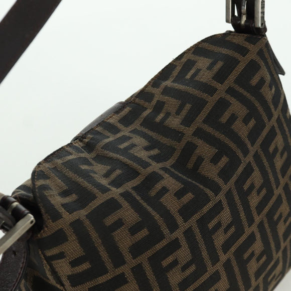 FENDI Zucca Canvas Mamma Baguette Shoulder Bag Black Brown Auth 172779V
