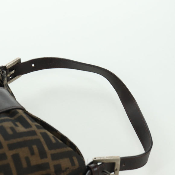 FENDI Zucca Canvas Mamma Baguette Shoulder Bag Black Brown Auth 172779V