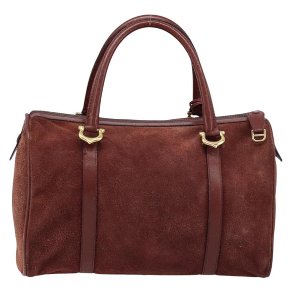 CARTIER Must Line Hand Bag Leather Bordeaux Gold Auth 172781