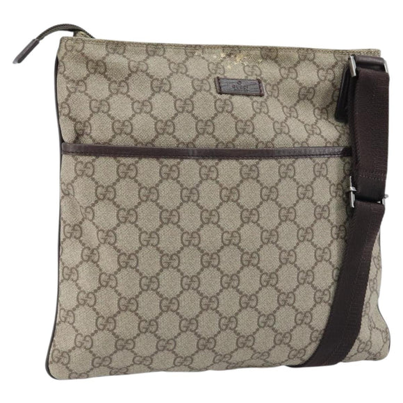 GUCCI GG Supreme Shoulder Bag PVC Beige Silver 141626 Auth 172783