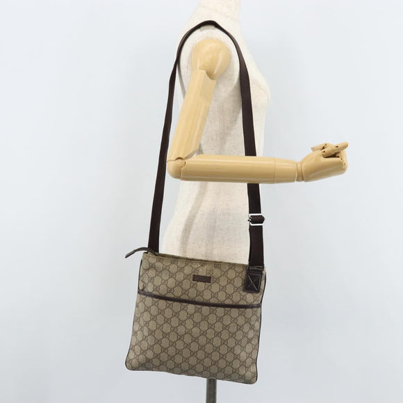 GUCCI GG Supreme Shoulder Bag PVC Beige Silver 141626 Auth 172783