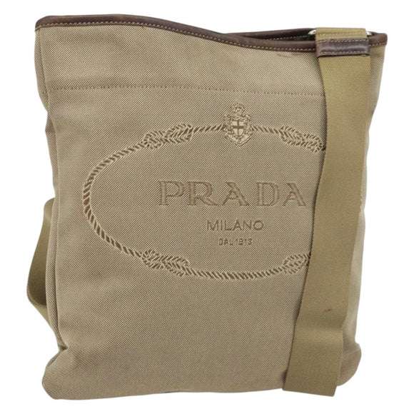 PRADA Shoulder Bag Canvas Beige Silver Auth 172784