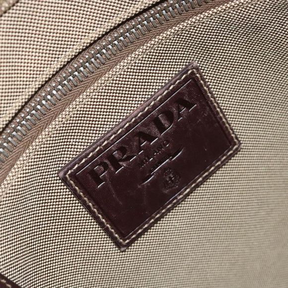 PRADA Shoulder Bag Canvas Beige Silver Auth 172784