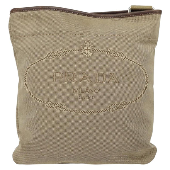 PRADA Shoulder Bag Canvas Beige Silver Auth 172784