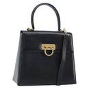 Salvatore Ferragamo Gancini Hand Bag Leather 2way Black Gold Auth 172790-1