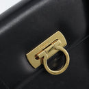 Salvatore Ferragamo Gancini Hand Bag Leather 2way Black Gold Auth 172790-16