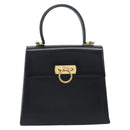 Salvatore Ferragamo Gancini Hand Bag Leather 2way Black Gold Auth 172790-2