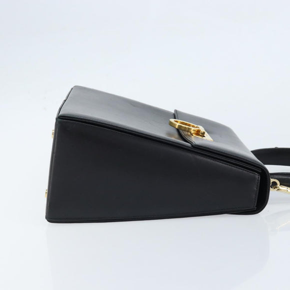 Salvatore Ferragamo Gancini Hand Bag Leather 2way Black Gold Auth 172790