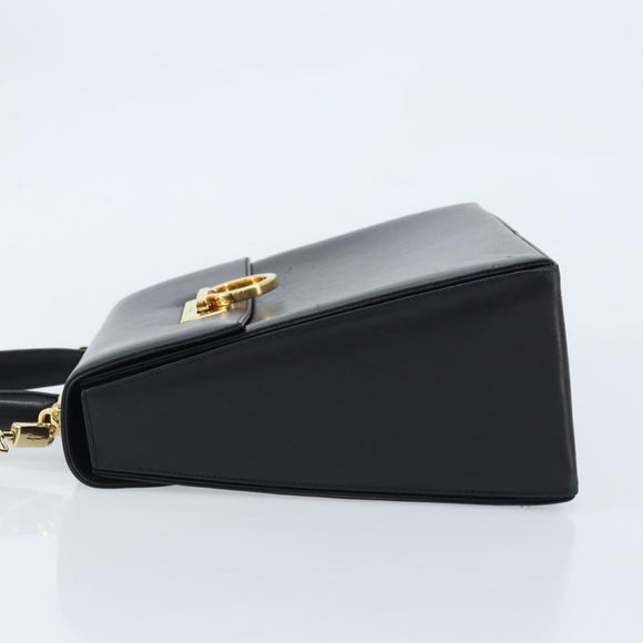 Salvatore Ferragamo Gancini Hand Bag Leather 2way Black Gold Auth 172790