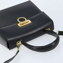 Salvatore Ferragamo Gancini Hand Bag Leather 2way Black Gold Auth 172790-6