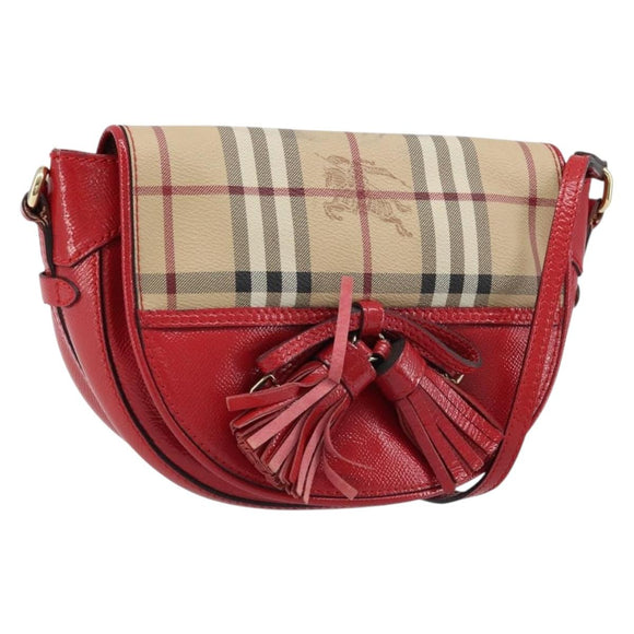 BURBERRY Nova Check Shoulder Bag PVC Beige Gold Auth 172792