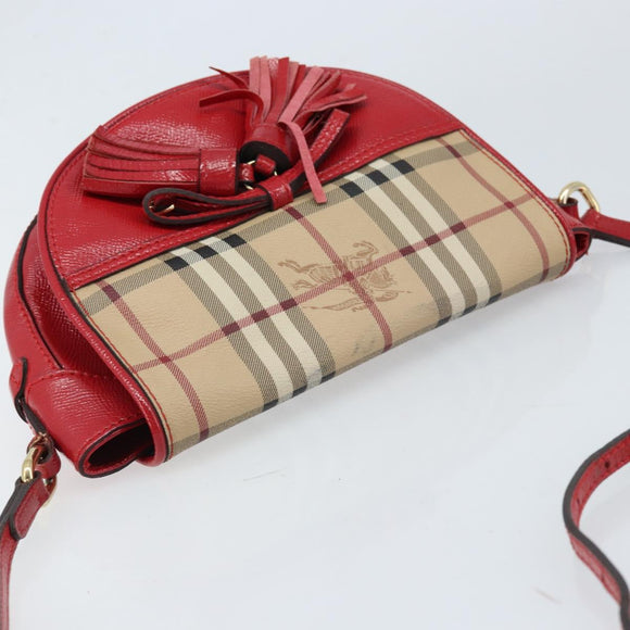 BURBERRY Nova Check Shoulder Bag PVC Beige Gold Auth 172792