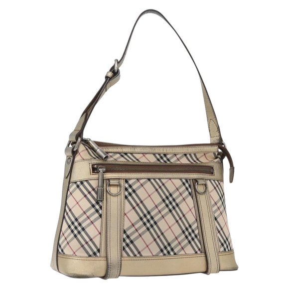BURBERRY Nova Check Shoulder Bag Canvas Beige Silver Auth 172803