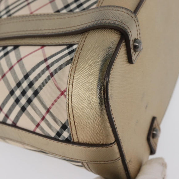 BURBERRY Nova Check Shoulder Bag Canvas Beige Silver Auth 172803