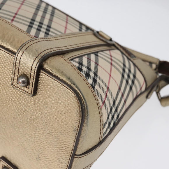 BURBERRY Nova Check Shoulder Bag Canvas Beige Silver Auth 172803