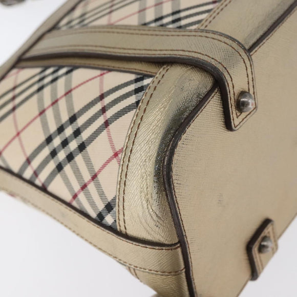 BURBERRY Nova Check Shoulder Bag Canvas Beige Silver Auth 172803