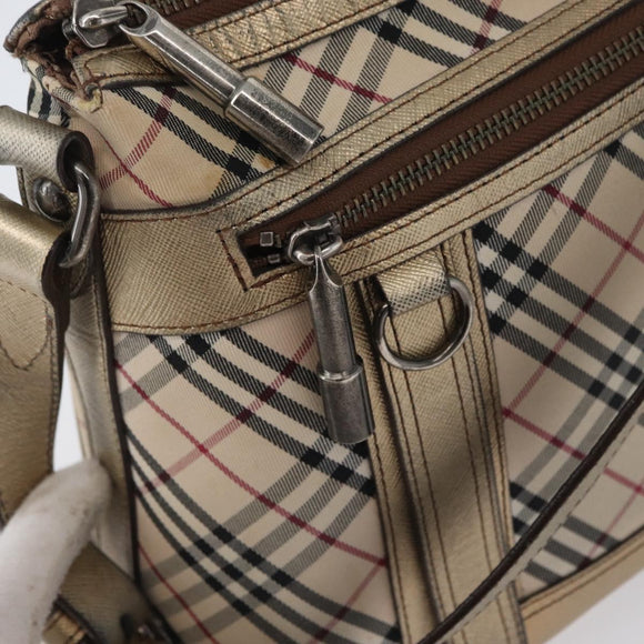 BURBERRY Nova Check Shoulder Bag Canvas Beige Silver Auth 172803