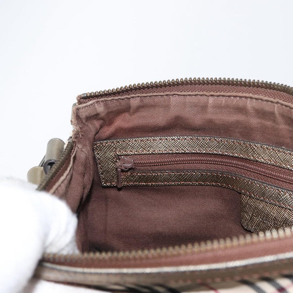 BURBERRY Nova Check Shoulder Bag Canvas Beige Silver Auth 172803