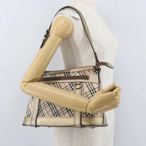 BURBERRY Nova Check Shoulder Bag Canvas Beige Silver Auth 172803