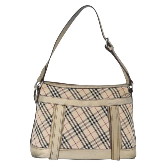 BURBERRY Nova Check Shoulder Bag Canvas Beige Silver Auth 172803
