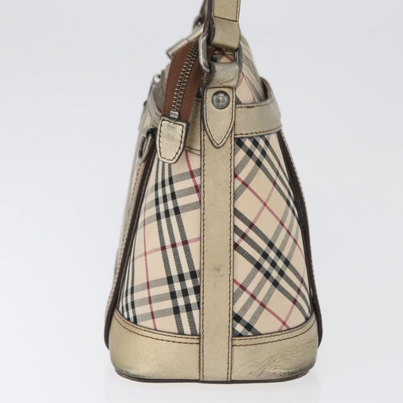 BURBERRY Nova Check Shoulder Bag Canvas Beige Silver Auth 172803