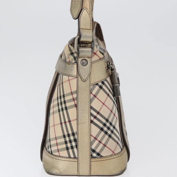 BURBERRY Nova Check Shoulder Bag Canvas Beige Silver Auth 172803