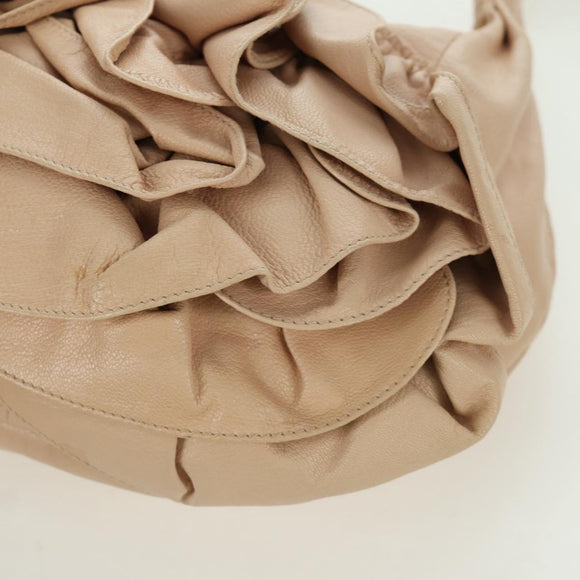 SAINT LAURENT Shoulder Bag Leather Beige Gold Auth 172811V