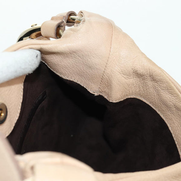 SAINT LAURENT Shoulder Bag Leather Beige Gold Auth 172811V
