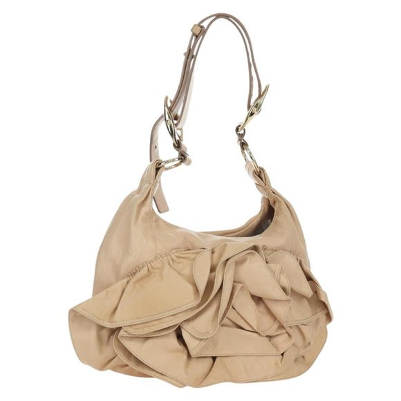 SAINT LAURENT Shoulder Bag Leather Beige Gold Auth 172811V