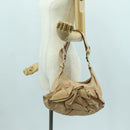 SAINT LAURENT Shoulder Bag Leather Beige Gold Auth 172811V-22