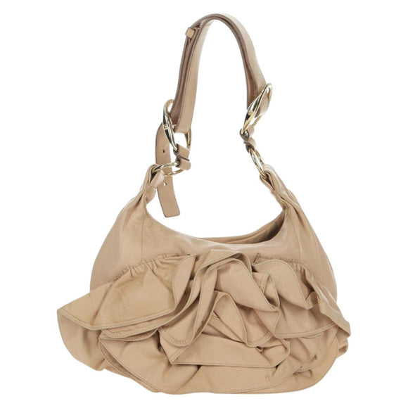 SAINT LAURENT Shoulder Bag Leather Beige Gold Auth 172811V