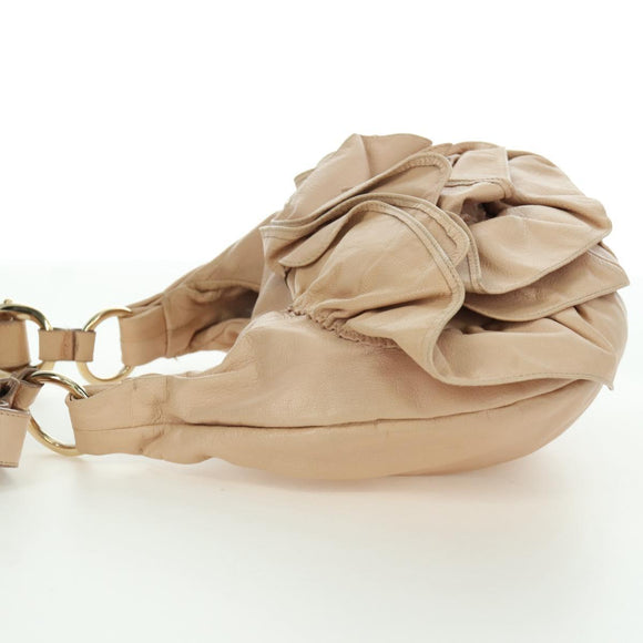 SAINT LAURENT Shoulder Bag Leather Beige Gold Auth 172811V