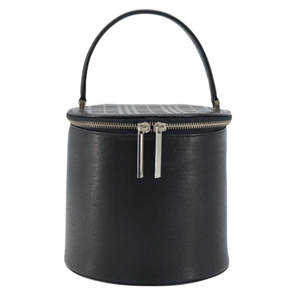 BURBERRY Vanity Hand Bag Leather Black Silver Auth 172815