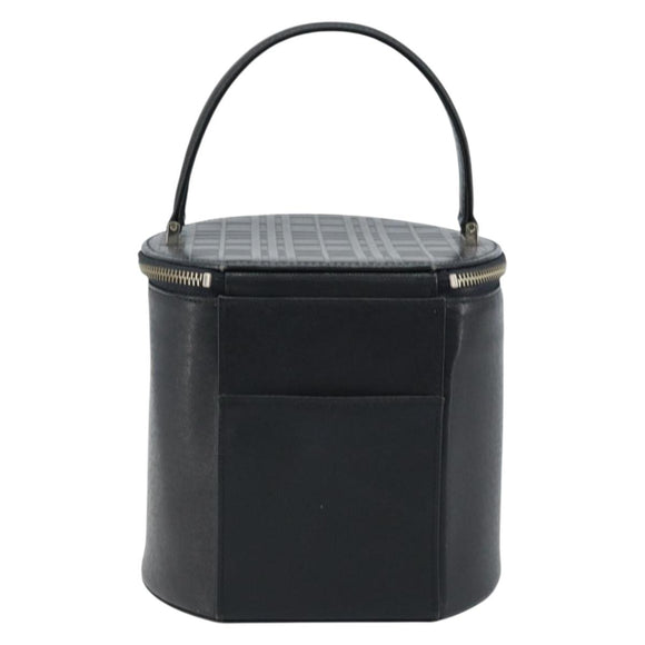 BURBERRY Vanity Hand Bag Leather Black Silver Auth 172815