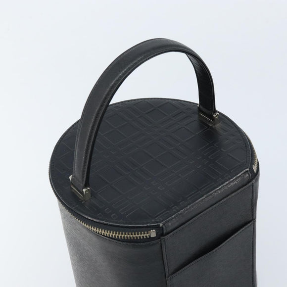 BURBERRY Vanity Hand Bag Leather Black Silver Auth 172815