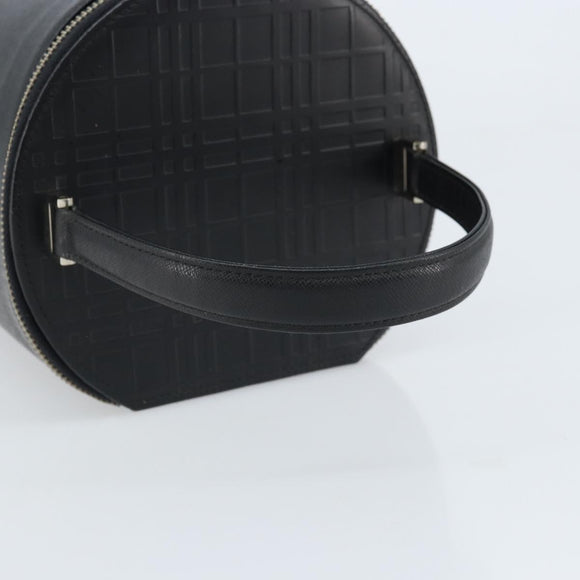BURBERRY Vanity Hand Bag Leather Black Silver Auth 172815