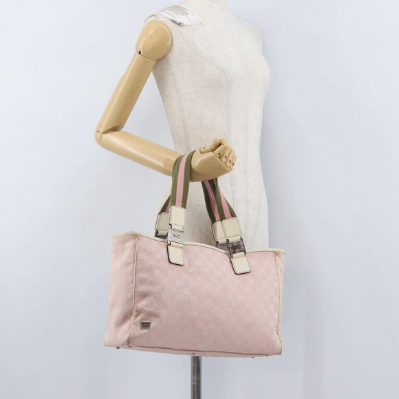 GUCCI GG Canvas Sherry Line Tote Bag Pink Silver 145758 Auth 172816