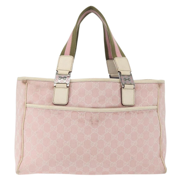 GUCCI GG Canvas Sherry Line Tote Bag Pink Silver 145758 Auth 172816