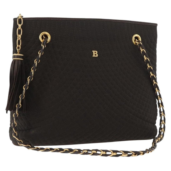 BALLY Chain Tote Bag Nylon Brown Gold Auth 172818