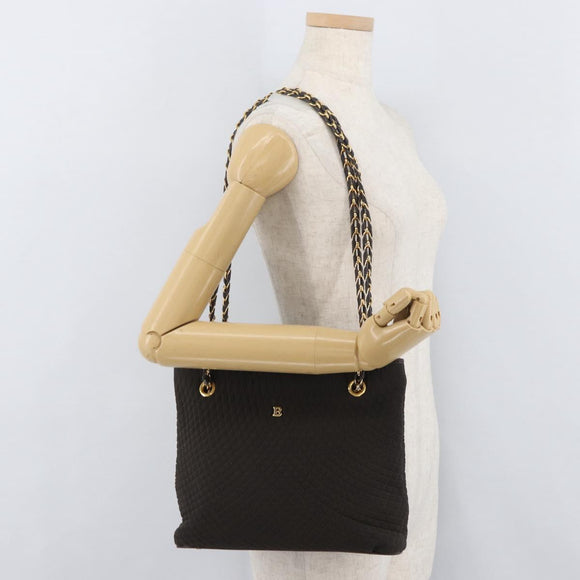 BALLY Chain Tote Bag Nylon Brown Gold Auth 172818