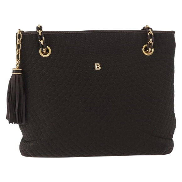 BALLY Chain Tote Bag Nylon Brown Gold Auth 172818