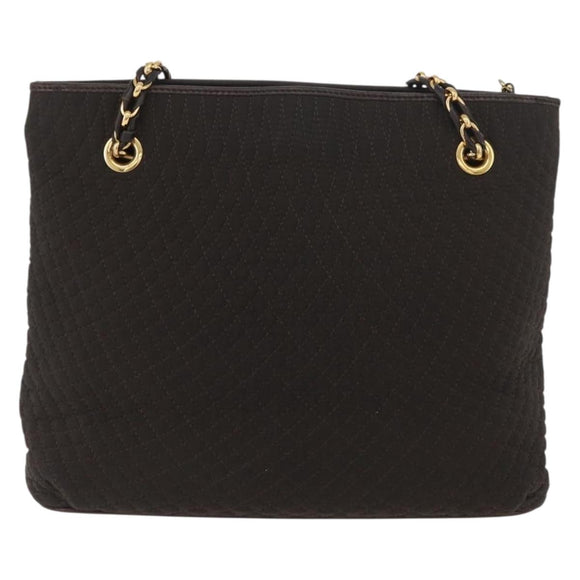 BALLY Chain Tote Bag Nylon Brown Gold Auth 172818
